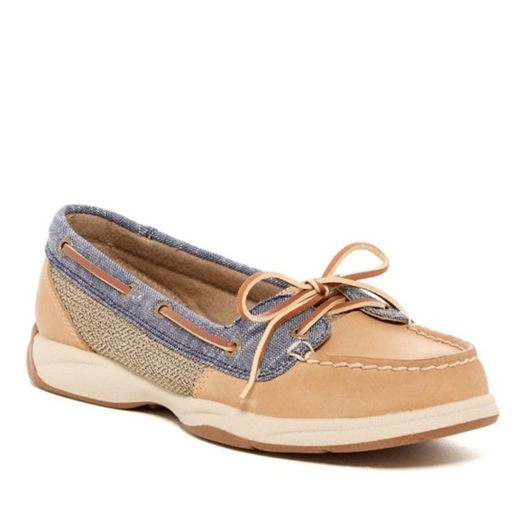 Sperry Shoes - SPERRY Laguna Leather Linen Blue Boat Shoes New